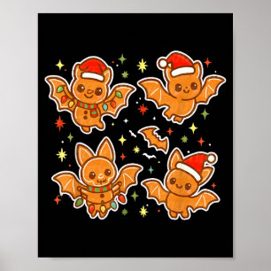 Cute Gingerbread Bats Soky Christmas Cookie Graphi Poster