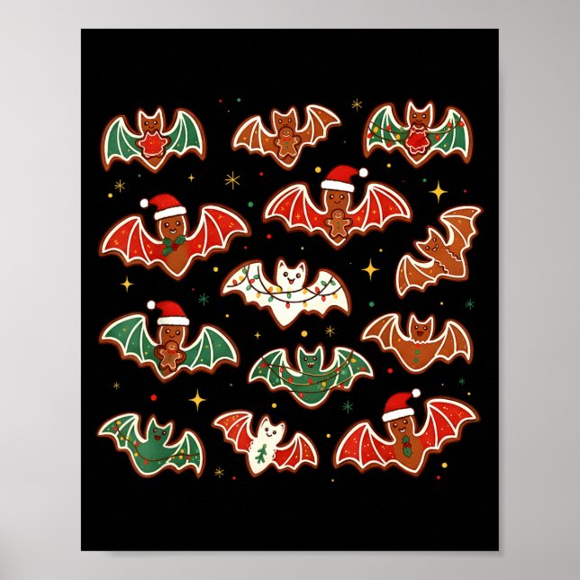 Cute Gingerbread Bats Soky Christmas Cookie Merry  Poster (Front)