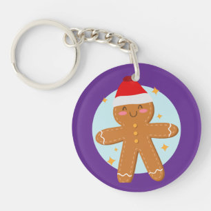 Cute Gingerbread Boy Cookies Art Drawing Key Ring