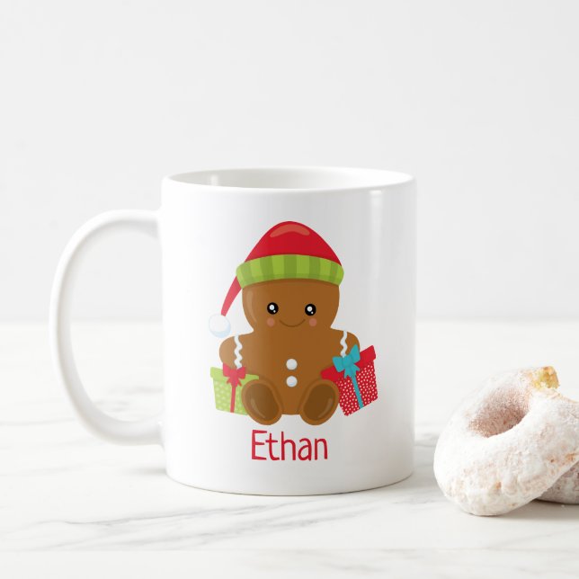 Cute Gingerbread Boy Personalised Christmas Mug (With Donut)