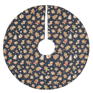Cute Gingerbread Christmas Navy Festive Brushed Polyester Tree Skirt
