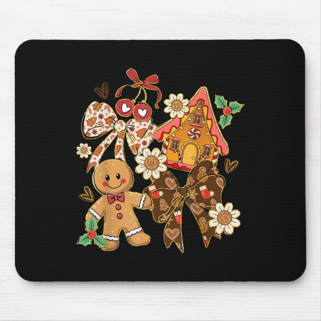 Cute Gingerbread Christmas Preppy Coquette Holiday Mouse Pad (Front)