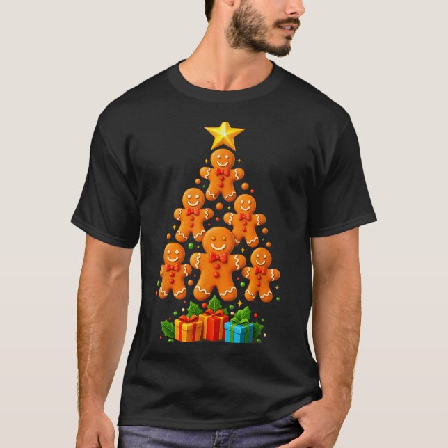 Cute Gingerbread Christmas Tree Holiday Funny Xmas T-Shirt (Front)