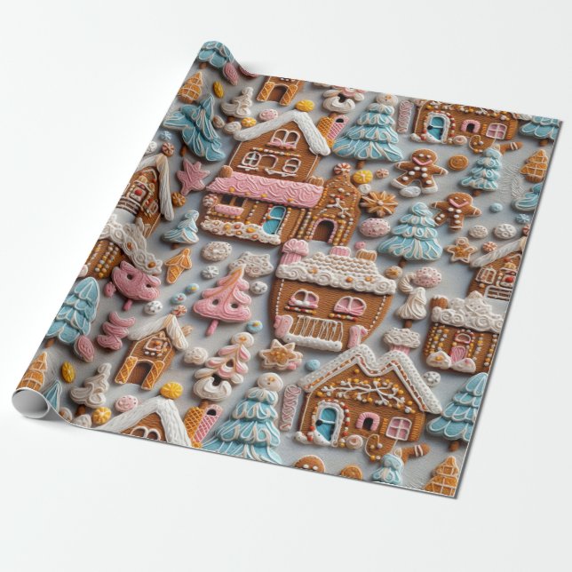 Cute Gingerbread Christmas Wrapping Paper (Unrolled)