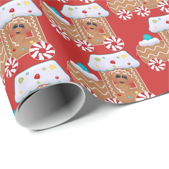 Cute Gingerbread cookie Christmas party tiled wrap Wrapping Paper (Roll Corner)