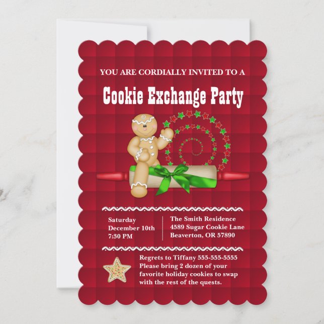 Cute Gingerbread Cookie Exchange Holiday Invite (Front)