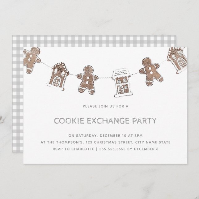 Cute Gingerbread Cookie Exchange Party Holiday Invitation (Front/Back)