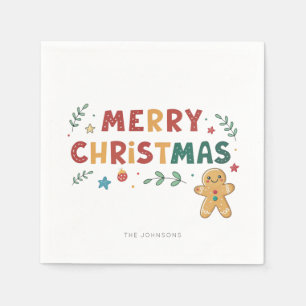 Cute Gingerbread Cookie Personalised Christmas Napkin