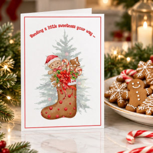 Cute Gingerbread Cookie Stocking Christmas Card