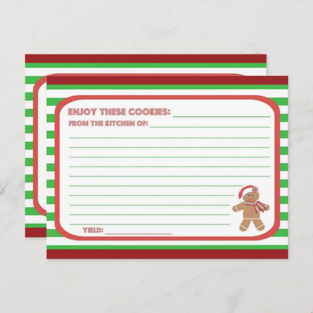 Cute Gingerbread Cookies Recipe Card (Front/Back)