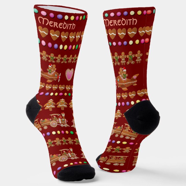Cute Gingerbread Cookies Socks (Angled)
