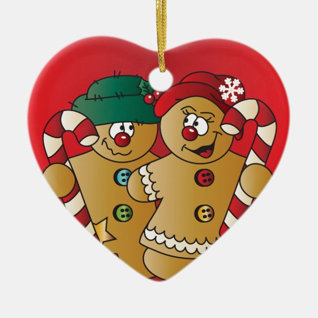 Cute Gingerbread Couple Ceramic Tree Decoration (Front)
