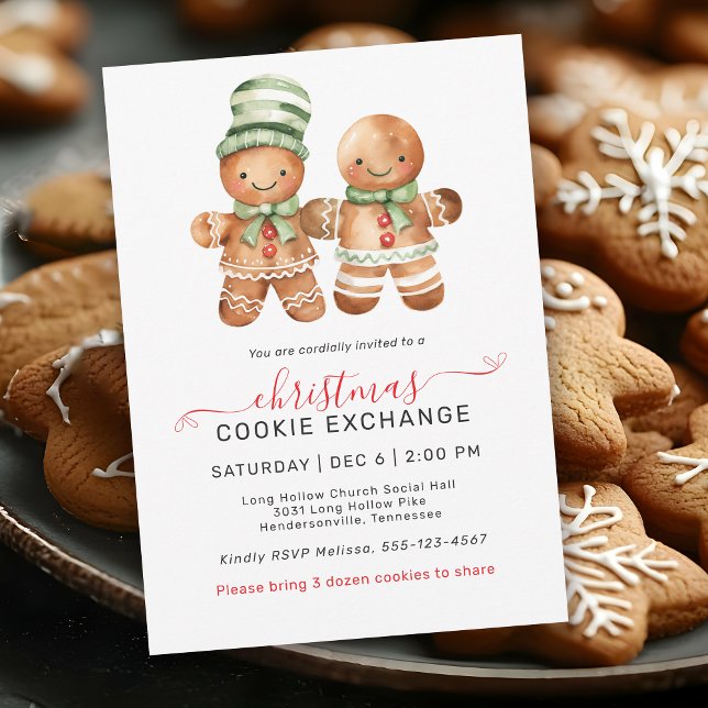 Cute Gingerbread Couple Cookie Exchange Party Invitation (May be ordered in both printed and instant download digital formats!)