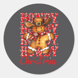 Cute Gingerbread Cowboy Howdy Christmas Girls Wome Classic Round Sticker