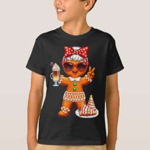 Cute Gingerbread Drinking Coffee Christmas Tree Ca T-Shirt
