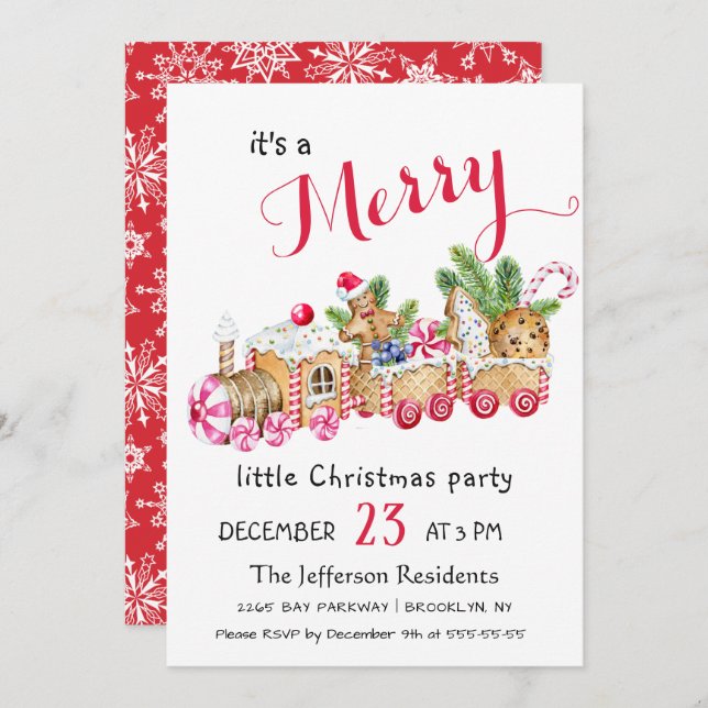 Cute Gingerbread Express Little Christmas Party Invitation (Front/Back)