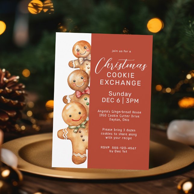 Cute Gingerbread Family Cookie Exchange Party Invitation (Available in both printed and instant download digital formats.)