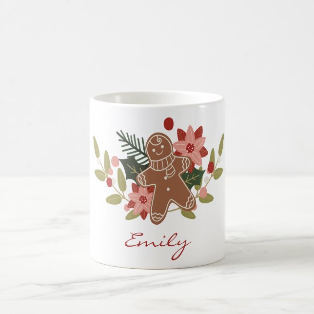 Cute Gingerbread Floral Personalized Christmas  Coffee Mug (Center)