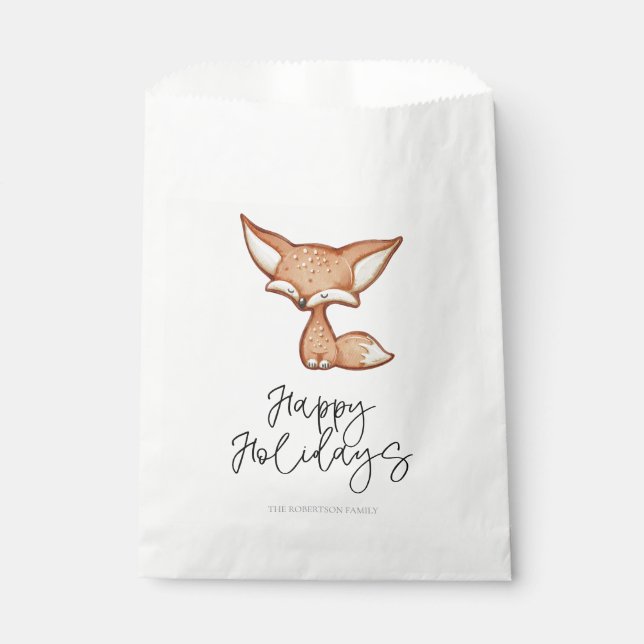 Cute Gingerbread Fox Holiday Favour Bags (Front)