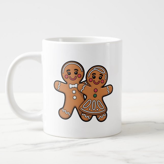 Cute Gingerbread Friends Large Coffee Mug (Left)