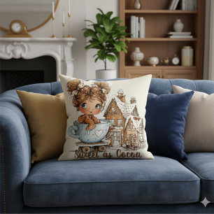 Cute Gingerbread Girl in Teacup Christmas Cushion
