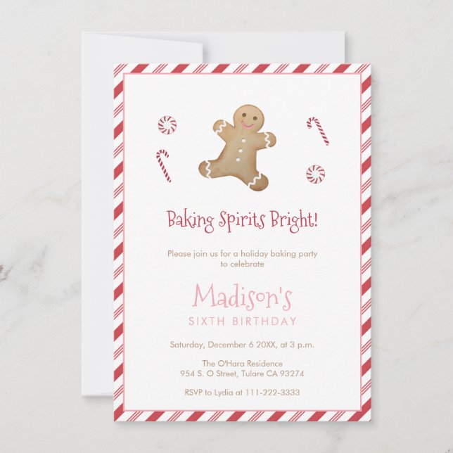 Cute Gingerbread Holidays Baking Birthday Party In Invitation (Front)