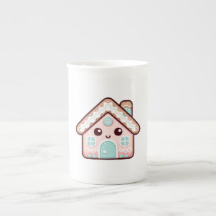 Cute Gingerbread House Cartoon Illustration Bone China Mug