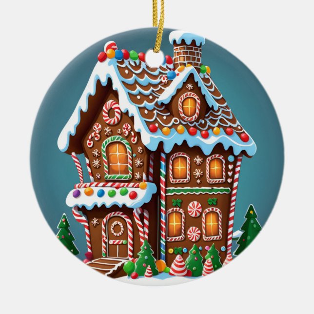 Cute Gingerbread House Ceramic Tree Decoration (Front)