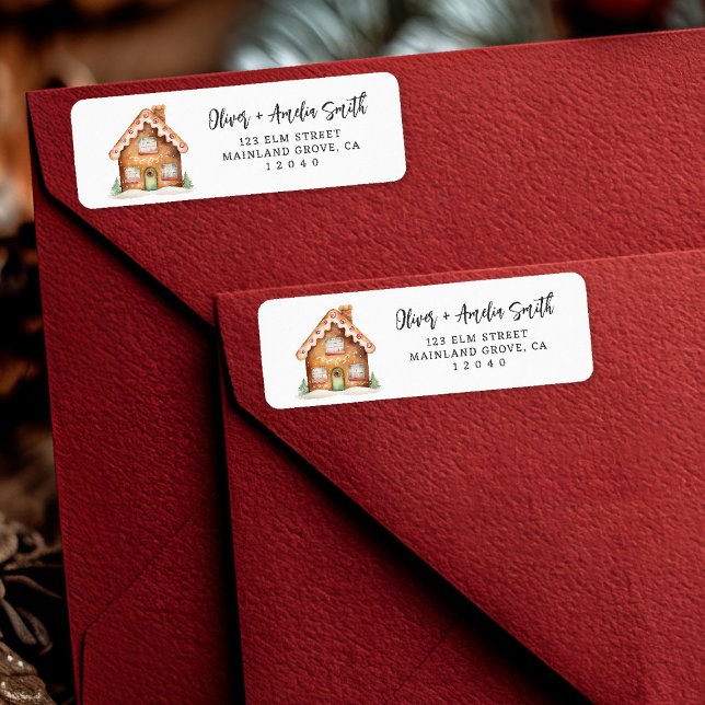 Cute Gingerbread House Christmas Return Address La (Home for the holidays 🏠 Add festive charm with this sweet gingerbread house label.)