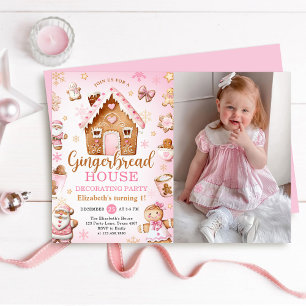 Cute Gingerbread House Decorating Birthday Photo Invitation