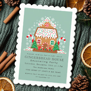 Cute Gingerbread House Decorating Holiday Party Invitation