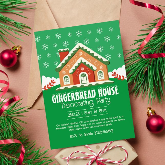 Cute Gingerbread House Decorating Party Invitation (Creator Uploaded)