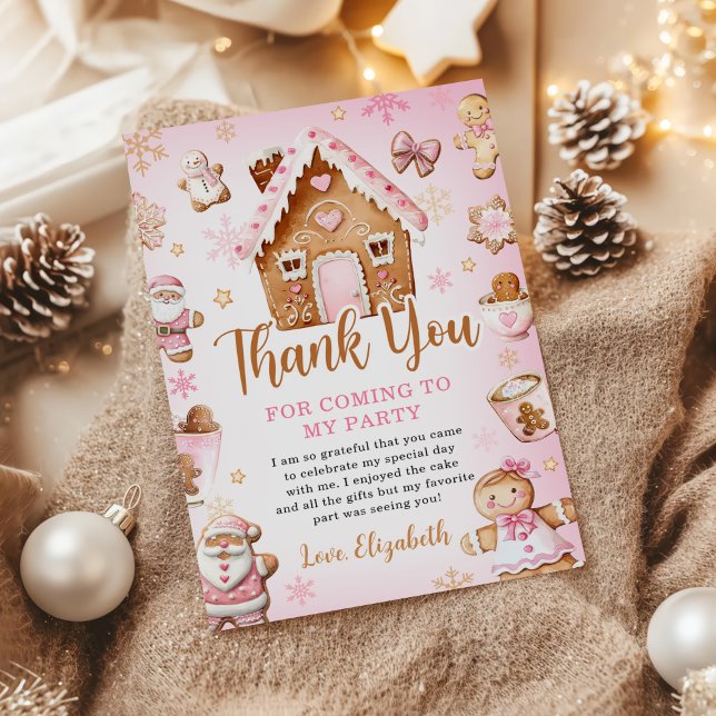 Cute Gingerbread House Girl Birthday Party Thank You Card (Creator Uploaded)