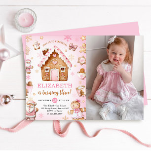 Cute Gingerbread House Girl Birthday Photo Invitation