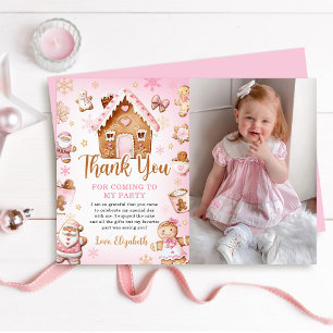 Cute Gingerbread House Girl Birthday Photo Thank You Card