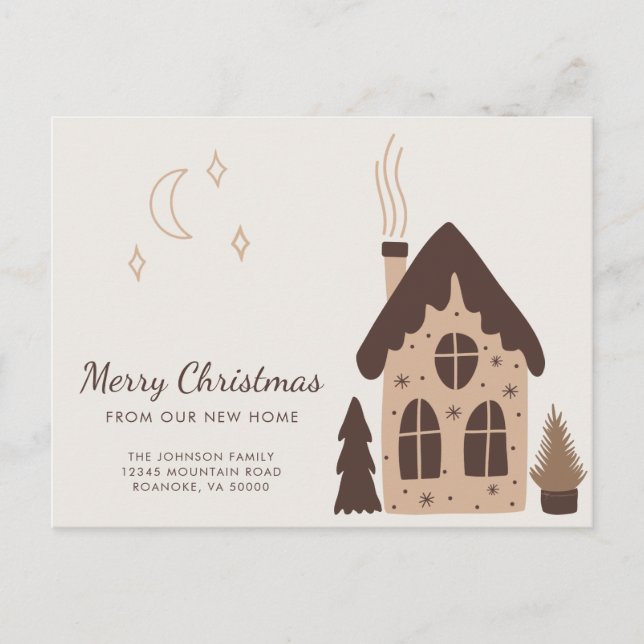 Cute Gingerbread House Holiday Moving Announcement Postcard (Front)