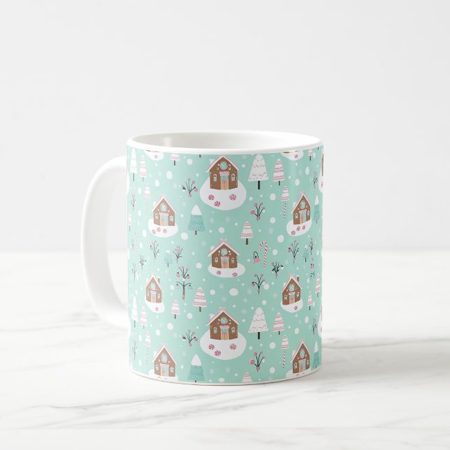 Cute Gingerbread house. Mint Christmas pattern. Coffee Mug (Creator Uploaded)