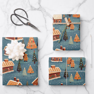 Cute Gingerbread Houses and Trees Wrapping Paper Sheet