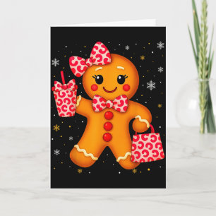 Cute Gingerbread Leopard Bow Christmas Xmas Girl W Card