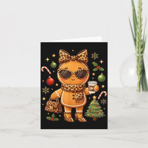 Cute Gingerbread Leopard Christmas Xmas Girl Women Card