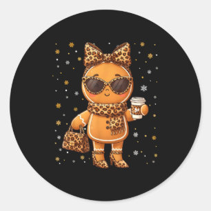 Cute Gingerbread Leopard Christmas Xmas Girl Women Classic Round Sticker