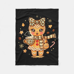 Cute Gingerbread Leopard Christmas Xmas Girl Women Fleece Blanket