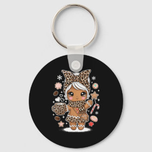 Cute Gingerbread Leopard Christmas Xmas Girl Women Key Ring