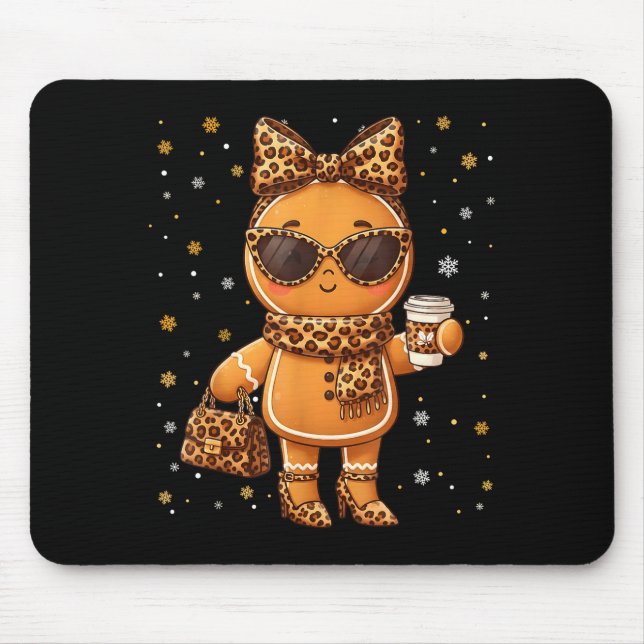 Cute Gingerbread Leopard Christmas Xmas Girl Women Mouse Pad (Front)