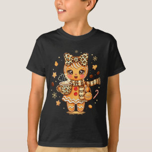 Cute Gingerbread Leopard Christmas Xmas Girl Women T-Shirt