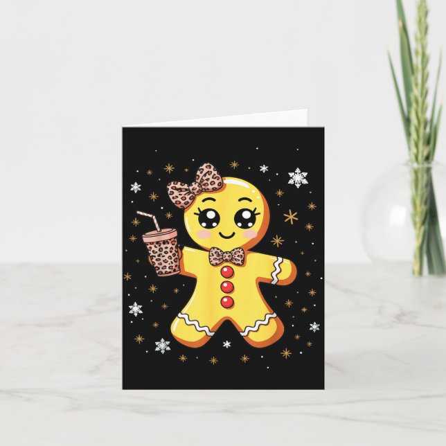 Cute Gingerbread Leopard Coquette Christmas  Card (Front)