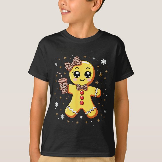 Cute Gingerbread Leopard Coquette Christmas  T-Shirt (Front)