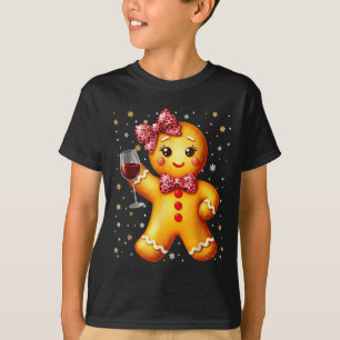 Cute Gingerbread Leopard Coquette Christmas Wine X T-Shirt