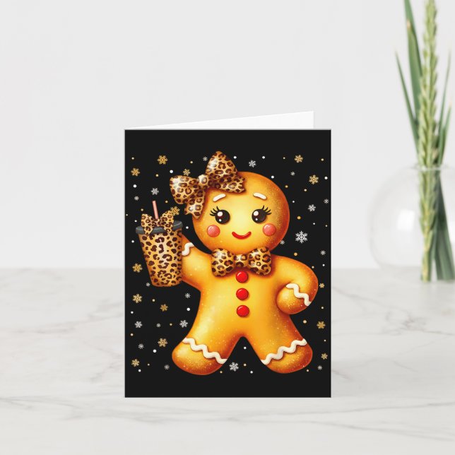 Cute Gingerbread Leopard Coquette Christmas Xmas G Card (Front)