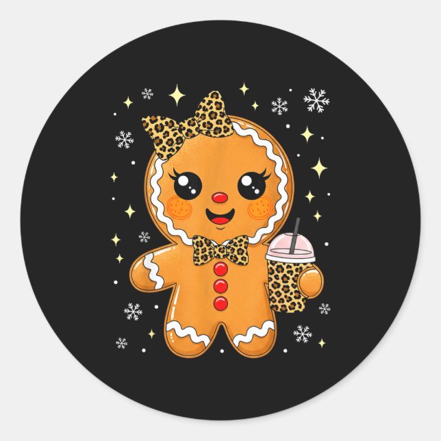 Cute Gingerbread Leopard Coquette Christmas Xmas G Classic Round Sticker (Front)
